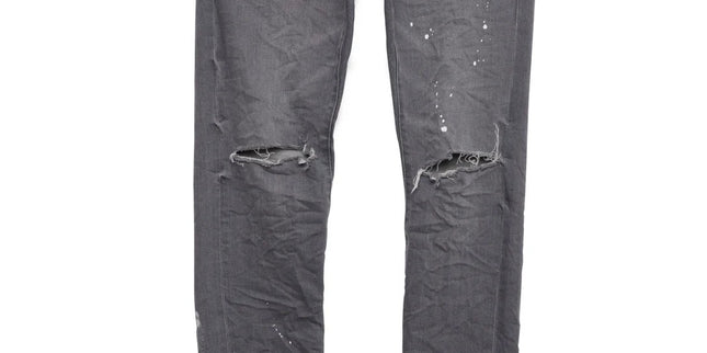 Purple Jeans Worn Grey Knee Slit