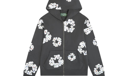 Denim Tear Rhinestone cotton wreath zip hoodie