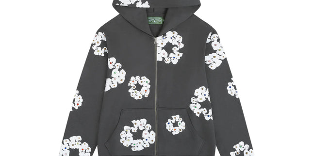 Denim Tear Rhinestone cotton wreath zip hoodie