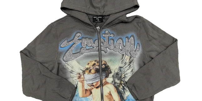 Mixed Emotion Grey Rhinestone Hoodie