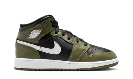 Jordan 1 Mid Black White Olive Gs