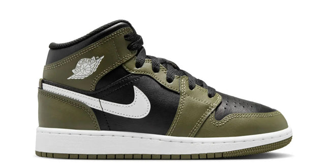Jordan 1 Mid Black White Olive Gs