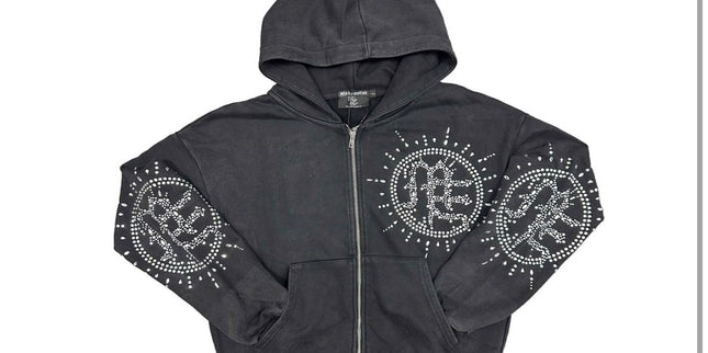 Mixed Emotion Eclipse Grey Acid Wash Rhinestone Hoodie