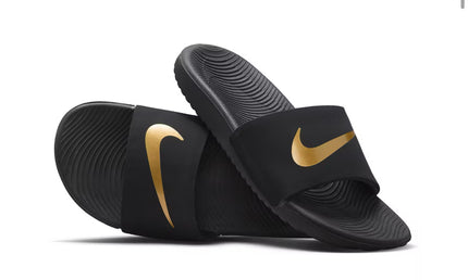 Nike Kawa Slide Black Metallic Gold GS