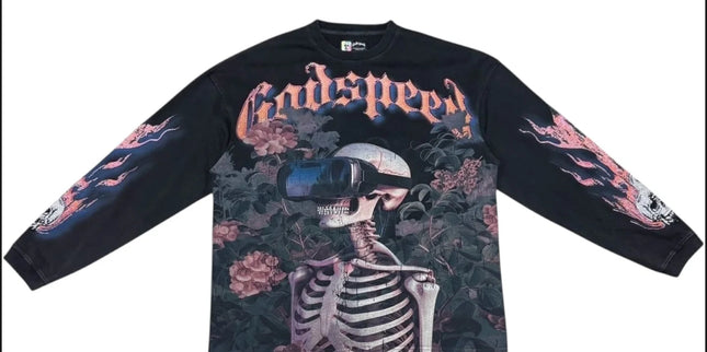 Godspeed vision-Flowers Black-Wash long sleeve