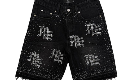 Mixed Emotion Black Rhinestone ME Denim Shorts