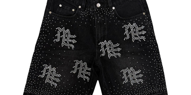 Mixed Emotion Black Rhinestone ME Denim Shorts